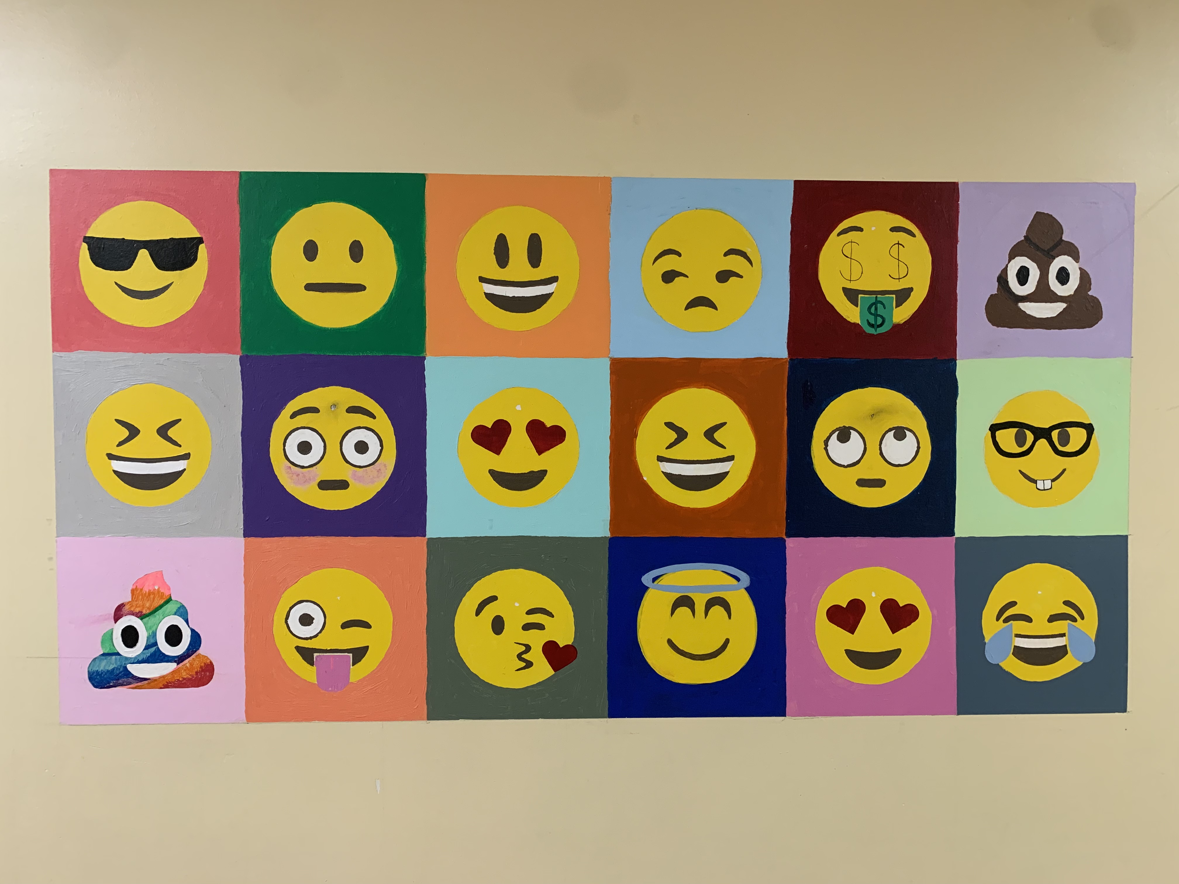 hand-painted emojis grid wall mural by Choonie