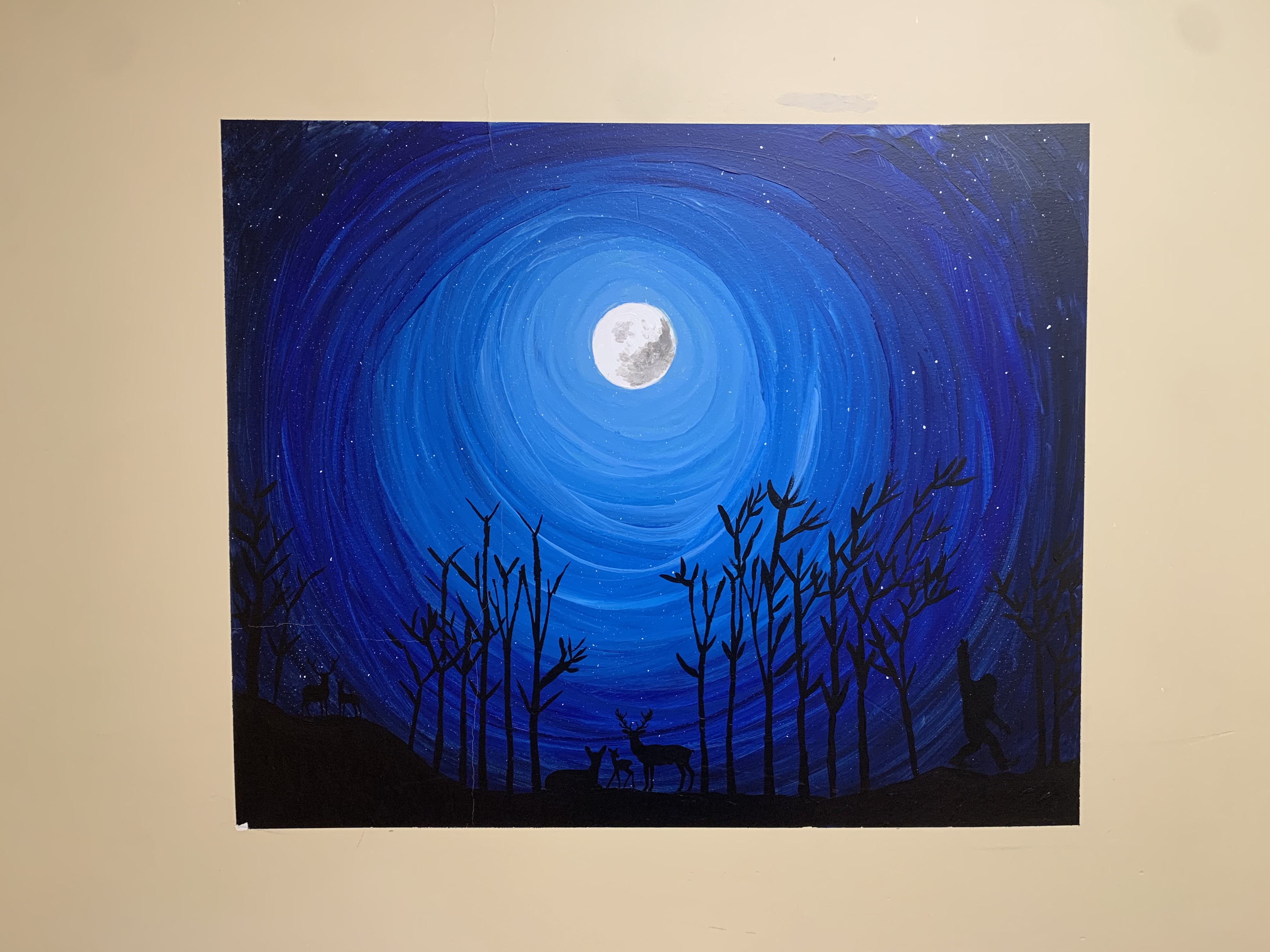hand-painted moon and deer wall mural by Choonie