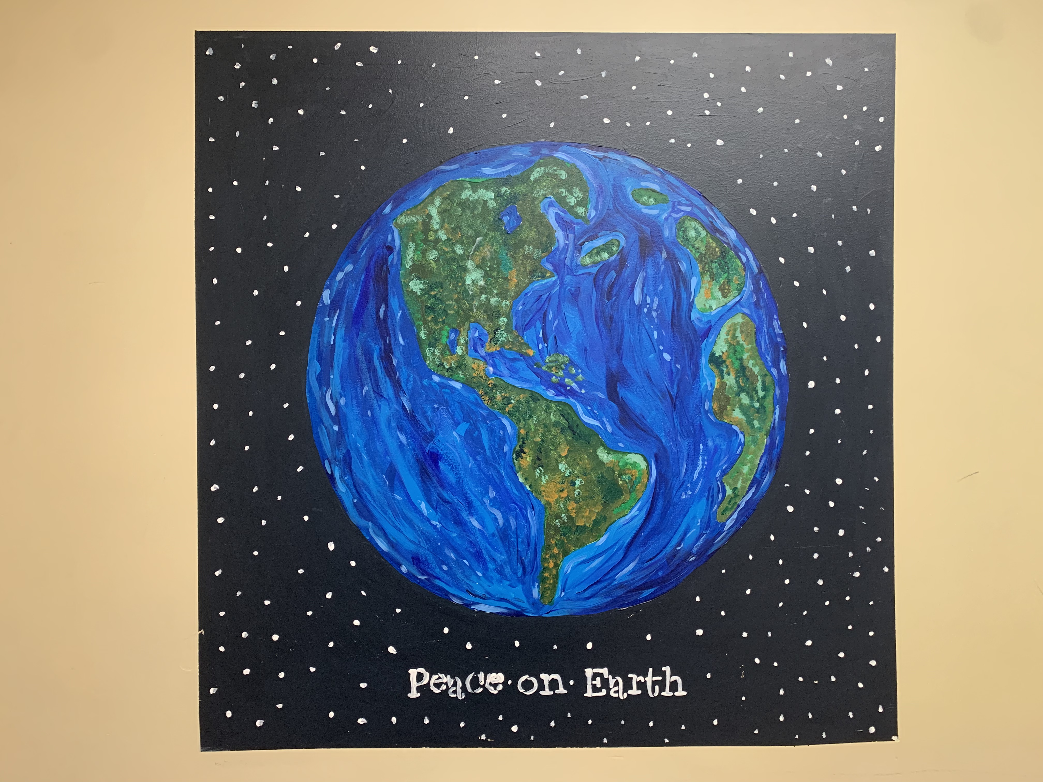 hand-painted Peace on Earth wall mural by Choonie