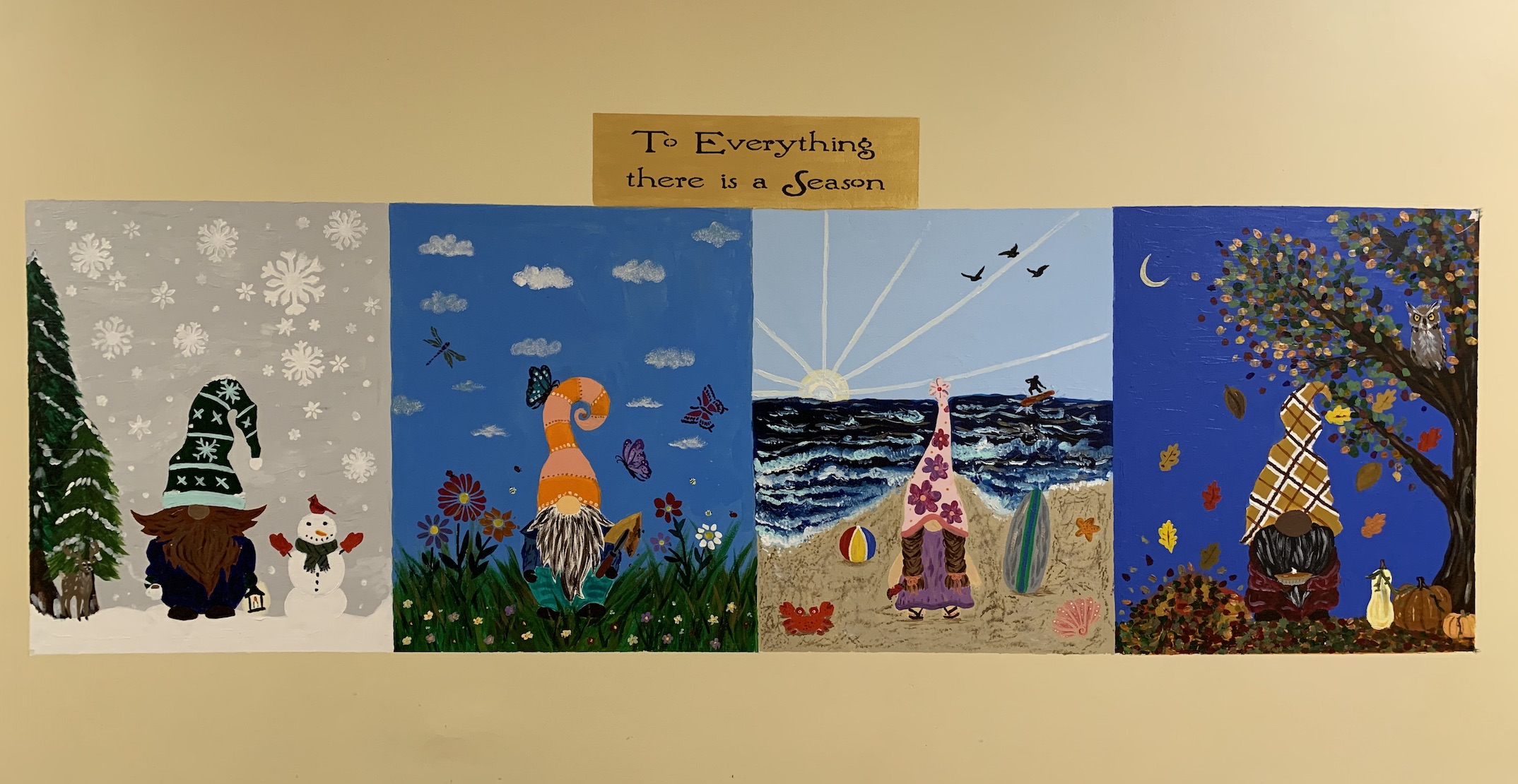 hand-painted seasons wall mural by Choonie