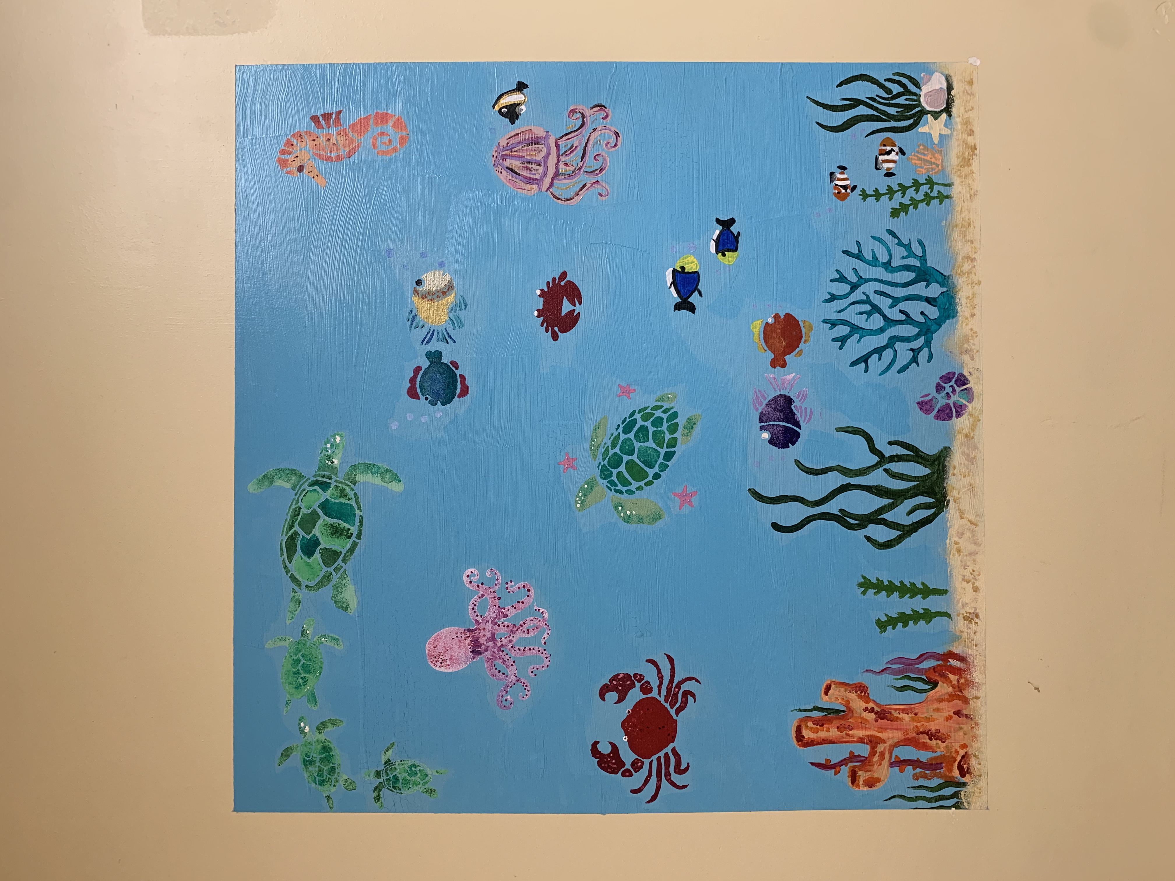 hand-painted underwater wall mural by Choonie