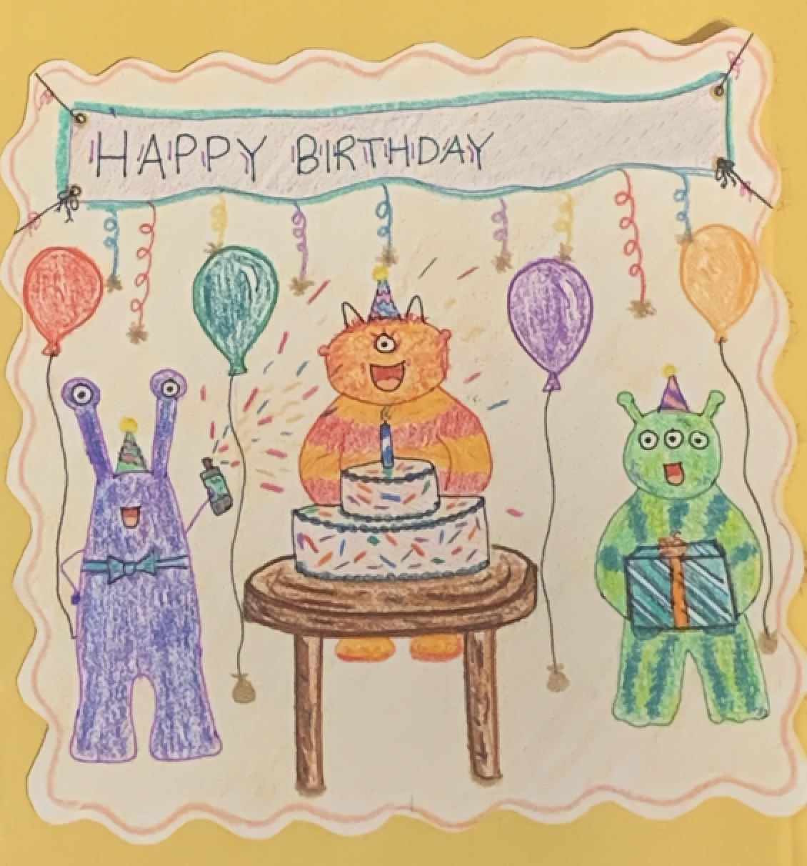 hand-drawn birthday card with monsters by Choonie