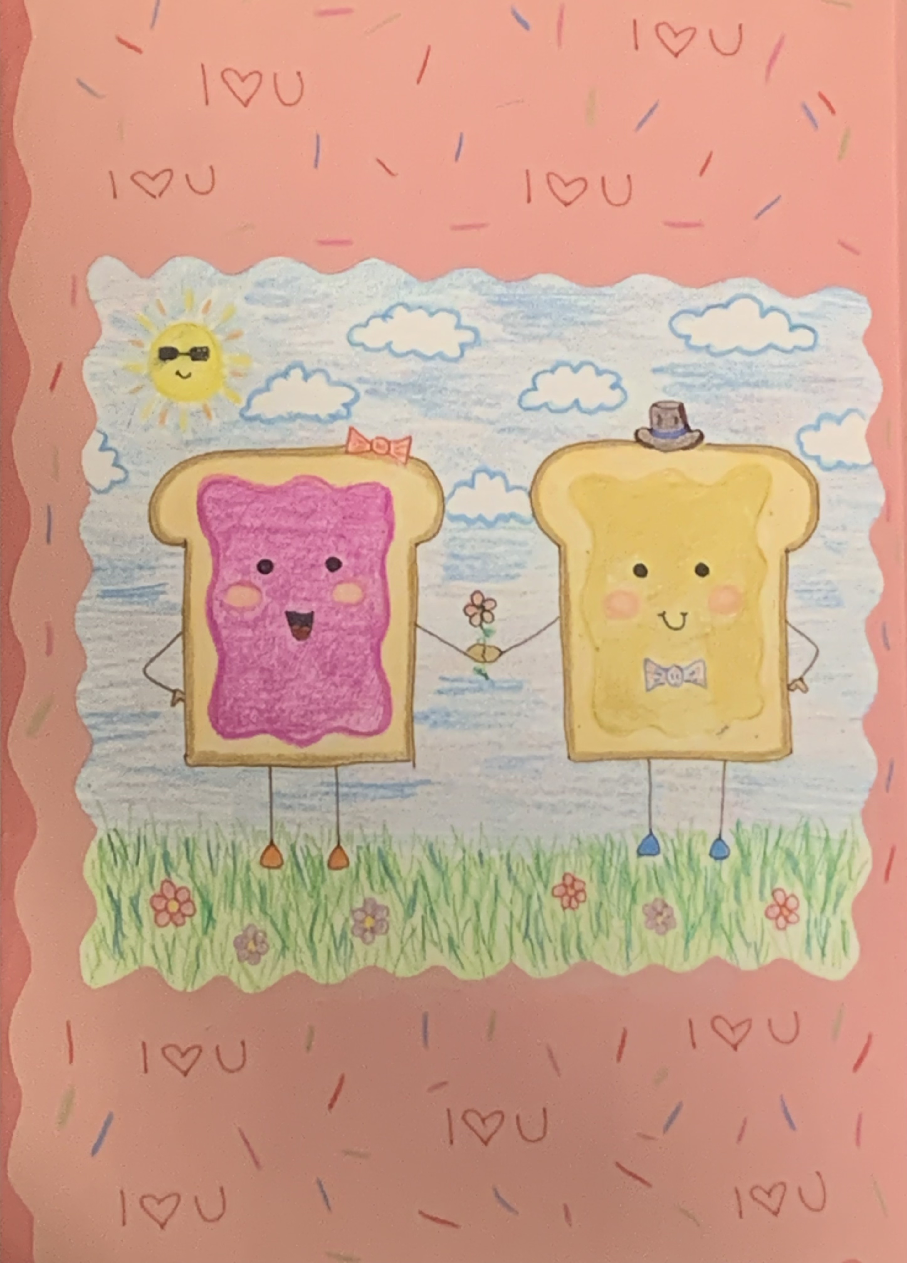 hand-drawn anniversary card with toast holding hands by Choonie